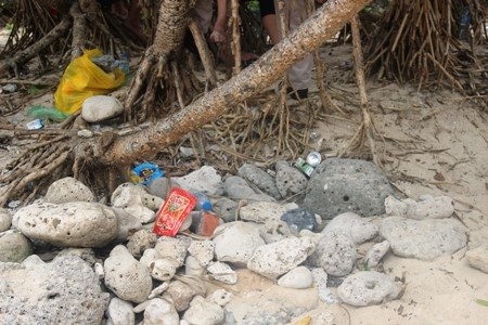 Hộp sữa, vỏ lon bia và ngay cả túi rác được du khách ngang nhiên quăng ra đảo, ra bãi biển…