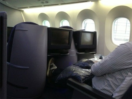 Khoang hạng nhất trên Dreamliner 787 có 3 hàng ghế, mỗi hàng có 2 ghế.