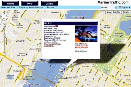 Vị trí của chiếc Eclipse trên bản đồ.