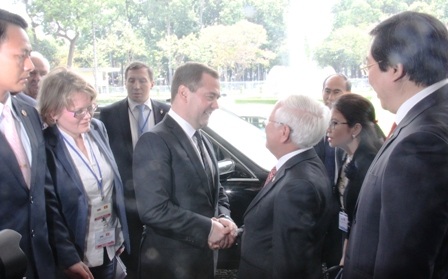 Chủ tịch UBND TPHCM Lê Hoàng Quân tiếp đón Thủ tướng Nga Dmitry Medvedev.