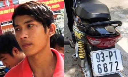 Bị bắt vì cướp giật, đối tượng “đổ thừa”… gặp ngày xui! - 1 Nghi can Đạt (áo đỏ) và phương tiện gây án đang bị công an tạm giữ.