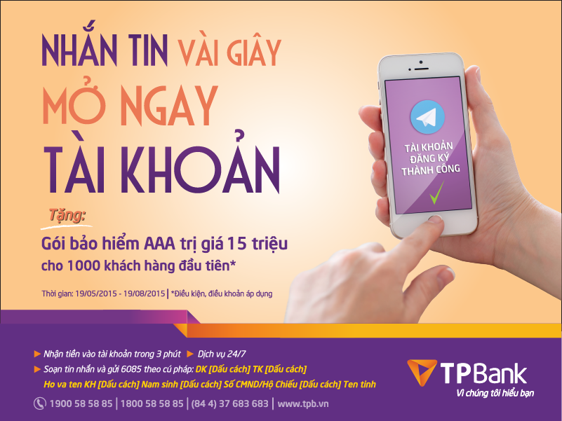 Nhắn tin vài giây - mở ngay tài khoản và nhiều ưu đãi tại TPBank - 1 <p class=MsoNormal style=text-align:justify;text-justify:inter-ideograph;
background:white>