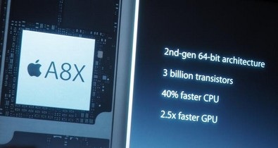 iPad Air 2 sử dụng bộ vi xử lý 3 lõi và bộ nhớ RAM 2GB - 1 A8X sở hữu 3 lõi xử lý, thay vì 2 lõi hay 4 lõi như thường thấy