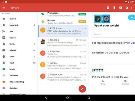 4 tính năng mới đáng chú ý của ứng dụng Gmail 5.0 trên Android