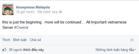 Thông điệp thách thức được đăng tải trên nhóm hacker tự cho là Anomymous Malaysia