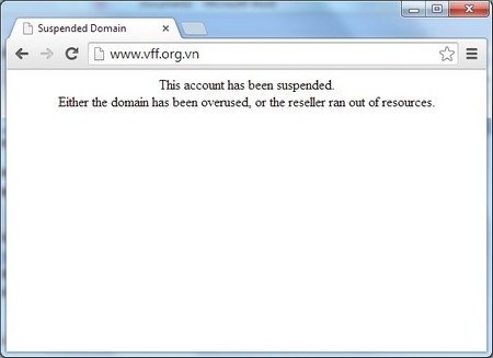 Trang chủ của VFF vẫn chỉ hiện thông báo lỗi và chưa có dấu hiệu cho thấy sự khắc phục