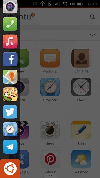 Smartphone đầu tiên chạy nền tảng Linux Ubuntu chính thức trình làng - 2 Thanh sidebar chứa các ứng dụng trên Ubuntu