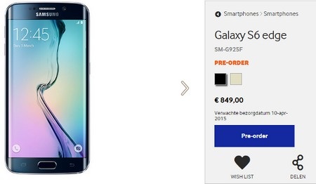 Mức giá đặt trước của Galaxy S6 Edge phiên bản 32GB tại Hà Lan