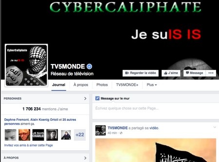Kênh truyền hình Pháp bị hacker thân IS tấn công - 1 Trang Facebook chính thức của TV5Monde bị thay đổi hình ảnh sau khi bị hacker tấn công