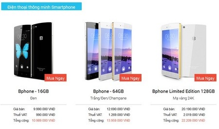 Giá bán công bố của Bphone chưa bao gồm thuế - 1 Mức giá bán thực tế niêm yết trên trang web của Bkav cao hơn mức giá đã công bố