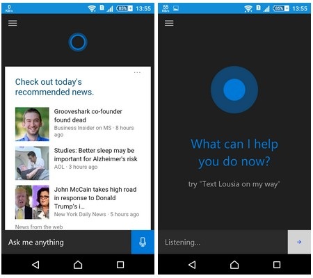 Hướng dẫn cài đặt và sử dụng “trợ lý ảo” Cortana trên Android - 4 Giao diện Cortana trên Android khá tương đồng với giao diện của “trợ lý ảo” này trên Windows Phone