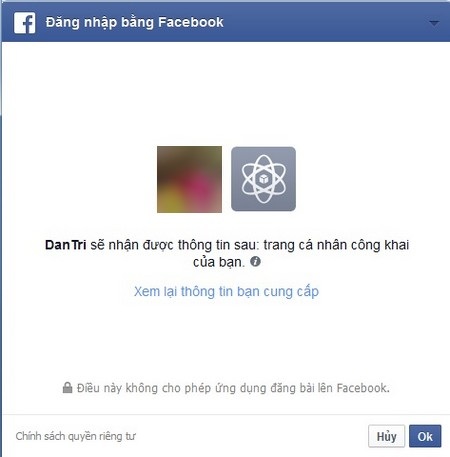Hướng dẫn chi tiết cách thức tham gia bình luận trên Dân trí - 4 Chấp nhận sử dụng tài khoản Facebook để gửi bình luận lên