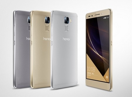 Huawei, Meizu đồng loạt ra mắt smartphone vỏ kim loại cao cấp - 1 Honor 7 sở hữu thiết kế kim loại nguyên khối với cảm biến vân tay ở mặt sau của máy