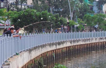 Người dân tự do đứng câu nhưng không thấy ai cấm cản.