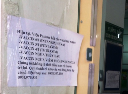 Viện Pasteur thông báo hết nhiều loại vắc-xin