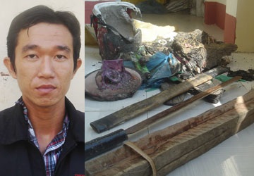 Chém, đốt người chỉ vì… mấy con vịt - 1 Trần Văn Tý và tang vật vụ án. Ảnh: GIA TUỆ