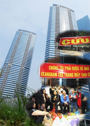 Cư dân Golden Westlake từng biểu tình vì tăng phí chung cư (ảnh: kienthuc.net)