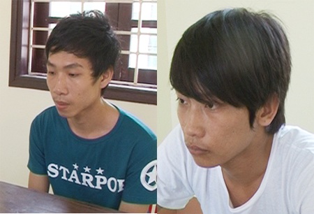 Hai sinh viên sư phạm dùng dao cướp... 80 nghìn đồng - 1 2 đối tượng Nguyễn Văn Hoàng (trái) và Phan Nguyễn Hải Thành (phải)