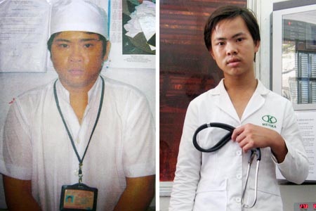 Bác sĩ dởm lừa đảo “ngoạn mục” tiền mua máu - 1 Hoàng Văn Vương và Nguyễn Thanh Bá Sang bị bắt giữ tại Bệnh viện Chợ Rẫy.