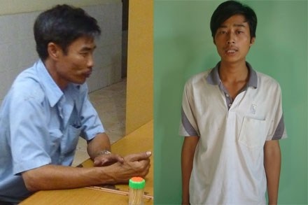 Tài xế và phụ xế xe buýt “xử” hành khách như dân giang hồ - 1 Tài xế Trần Văn Chinh và phụ xe Trần Văn Trường tại cơ quan công an.