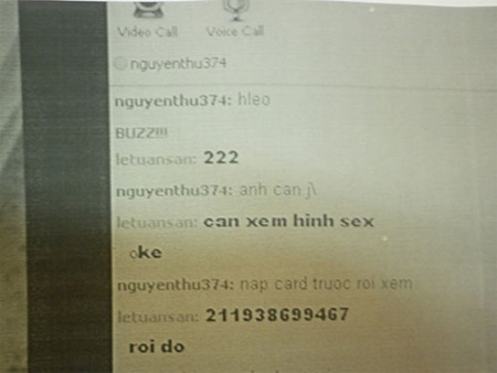 “Chat sex” lừa hàng trăm triệu đồng - 1 Những dòng chat sex của Tuấn với bạn chat