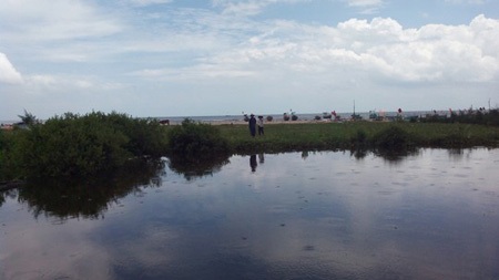 Người dân chỉ nơi phát hiện thi thể bé gái