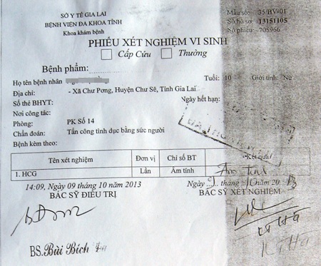 Kết quả khám nghiệm của bệnh viện