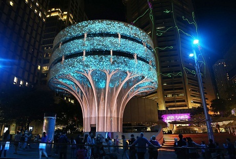 Mê hoặc trước sắc màu lung linh của lễ hội ánh sáng Vivid Sydney - 14 Tòa nhà MLC được biến thành một cái cây đang “sống” trong môi trường đô thị đông đúc.