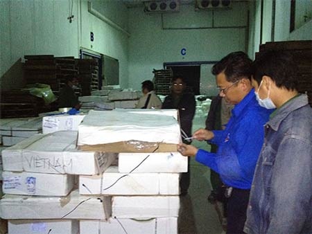 Phát hiện 12 tấn thịt bò ngoại hết đát 2 năm - 1 Lực lượng chức năng kiểm tra kho thịt bò ngoại đã hết hạn sử dụng gần 2 năm