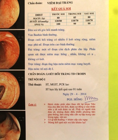Một kiểu hẹn kỳ quặc ở bệnh viện Bạch Mai - 1 Kết quả nội soi đồng thời là giấy hẹn lấy kết quả sinh thiết của ông Tòn