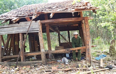 Một chòi rẫy ở xã Đắk Drông, huyện Cư Jút, Đắk Nông bị voi rừng phá tung vào đầu tháng 12 này.