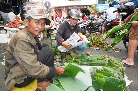 Lá chuối và lá dong phục vụ cho việc gói bánh chưng, bánh tét.