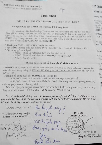 Việc tổ chức lễ ra trường có sự đồng ý của phụ huynh trên tinh thần tự nguyện