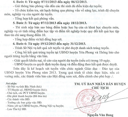 Yên Phong - Bắc Ninh: Thêm tình tiết bất ngờ trong tuyển dụng giáo viên - 1 Bản kế hoạch xét tuyển viên chức của huyện Yên Phong