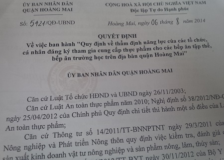 “Độc quyền” đưa thực phẩm vào trường học: Lộ diện nhiều nghi vấn! - 1 Ngày 6/8/2014 quyết định số 5421 mới được ban hành.