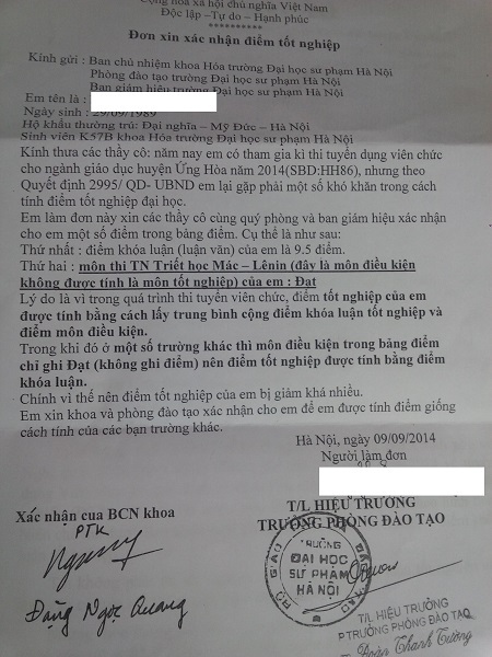 Mặc dù nhà trường đã xác nhận lại điểm tốt nghiệp nhưng Hội đồng