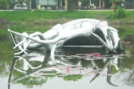 Tò mò đi xem “thủy quái” bỗng xuất hiện giữa hồ