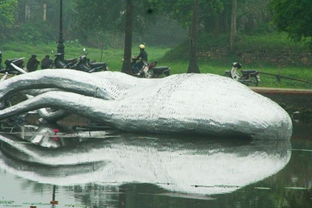 Tò mò đi xem “thủy quái” bỗng xuất hiện giữa hồ