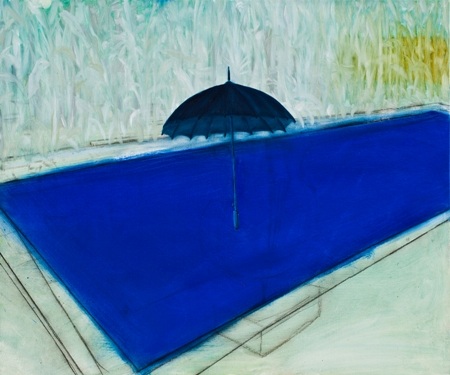 “Miền ký ức” - Dấu ấn những khoảnh khắc kỷ niệm - 9 Một chiếc dù trong bể bơi (An umbrella in swimming pool) - 55x46cm
