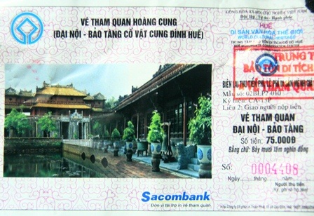 Thay đổi vé tham quan di sản thế giới Đại Nội - 1 Mẫu vé mới tham quan Đại Nội - Bảo tàng Cổ vật Cung đình Huế