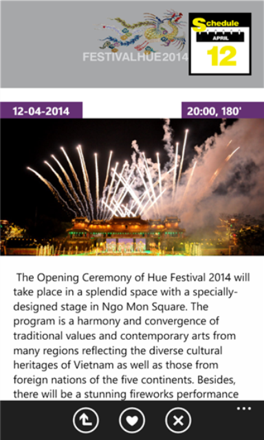 Phần mềm hữu ích cung cấp thông tin Festival Huế - 3 Các chương trình trong Festival Huế 2014 được cập nhật lịch, nội dung rất đầy đủ