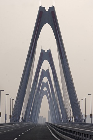 Mỗi trụ táp có 44 dây văng cho cả 2 bên, một dây cáp văng chịu lực lớn nhất lên đến 600 tấn.