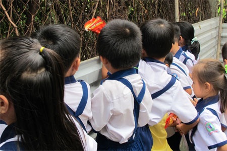 Cả ấp bị “xới tung” vì cá sấu sổng chuồng - 3 Học sinh Trường tiểu học Kim Đồng tìm cá sấu trong giờ giải lao