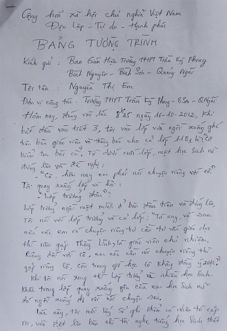 Bản tường trình của cô giáo Em