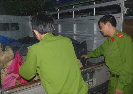 Phát hiện 10 cổ vật văn hóa Chăm Pa trên xe tải - 1 Cơ quan điều tra đang kiểm tra số cổ vật trong xe ô tải tải