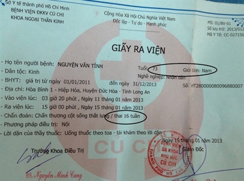 Ông già 73 tuổi... thai 16 tuần - 1 Giấy ra viện của ông Nguyễn Văn Tính