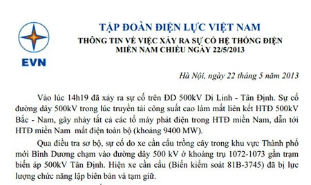 Xe cần cẩu là “thủ phạm” gây mất điện toàn miền Nam - 1 Xe cần cẩu là “thủ phạm” gây mất toàn bộ hệ thống điện miền Nam