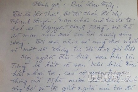 Vụ “Thẩm mĩ viện Cát Tường”: Bố đẻ nạn nhân gửi tâm thư cho báo chí - 1 Bức tâm thư của bác Lê Viễn (ảnh An Hưng)