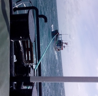 Cứu 11 thuyền viên hoảng loạn sau một đêm gặp nạn trên biển - 1 Tàu gặp nạn đang được lai dắt vào bờ