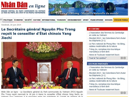 Giao diện trang báo Nhân Dân điện tử tiếng Pháp